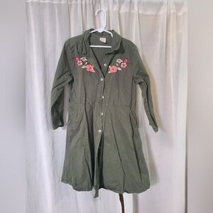 Girls Green Full Button up Dress Size Child Large 10/12